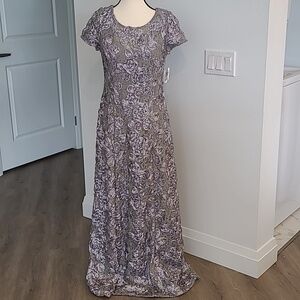 Alex Evening Size 6 Grey Sequined, Flowery Formal, Full Length Dress